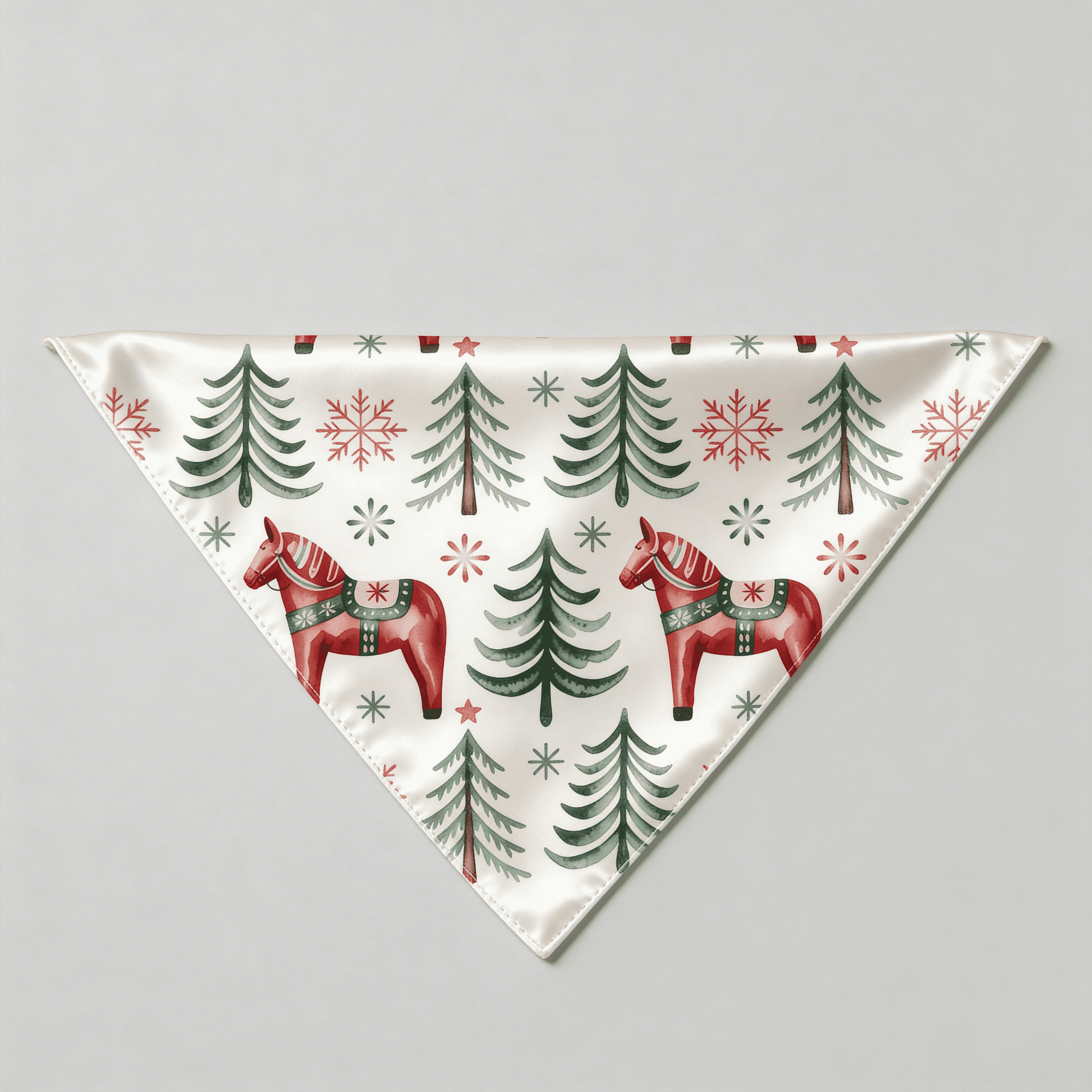 Festive Red Horse & Pine Tree Print Satin Button-Up Family Christmas Pajamas Set