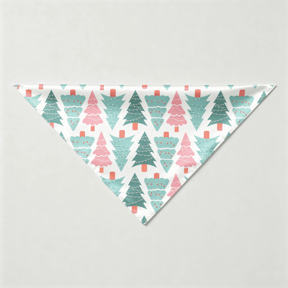 Pink & Teal Christmas Tree Print Satin Button-Up Family Pajamas Set