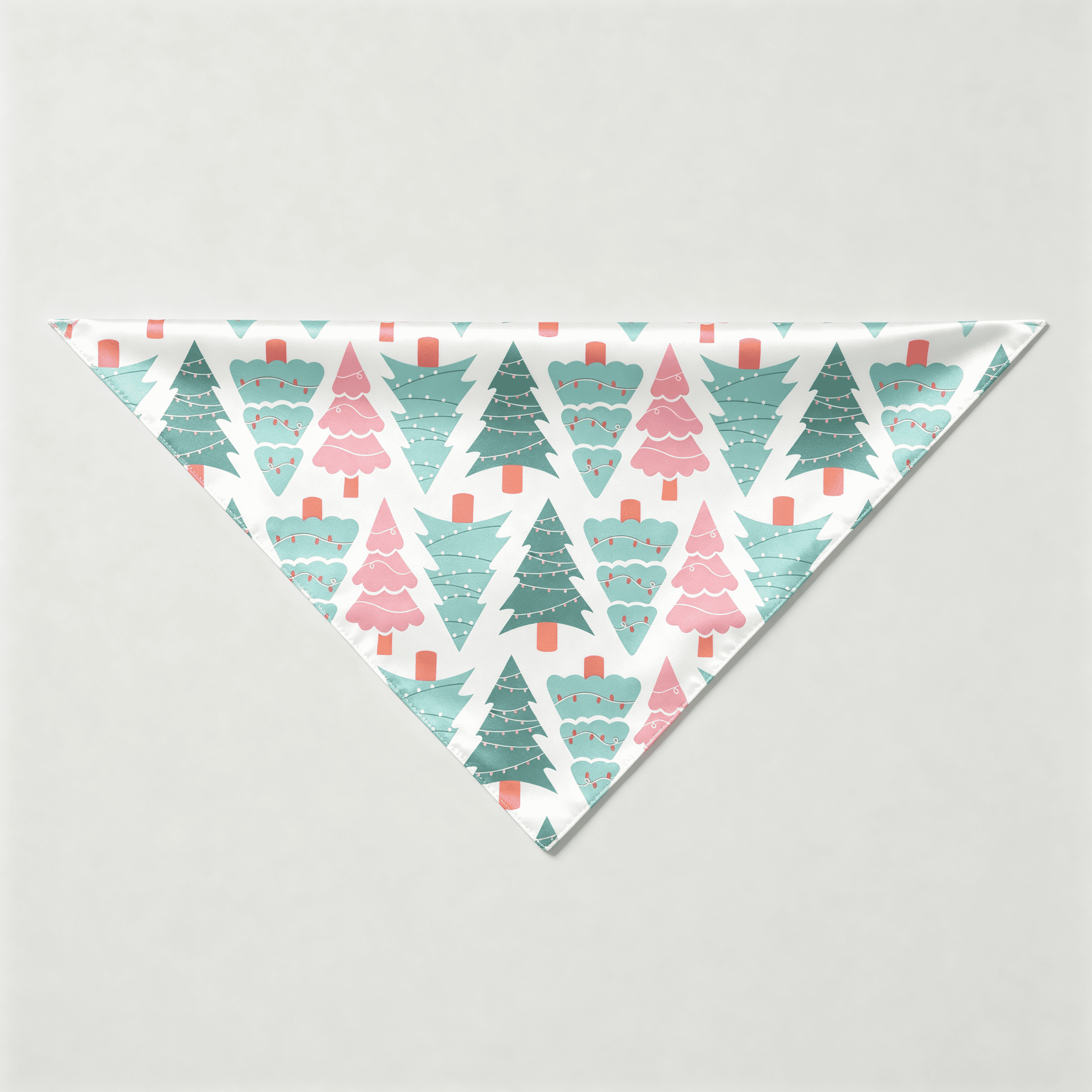 Pink & Teal Christmas Tree Print Satin Button-Up Family Pajamas Set