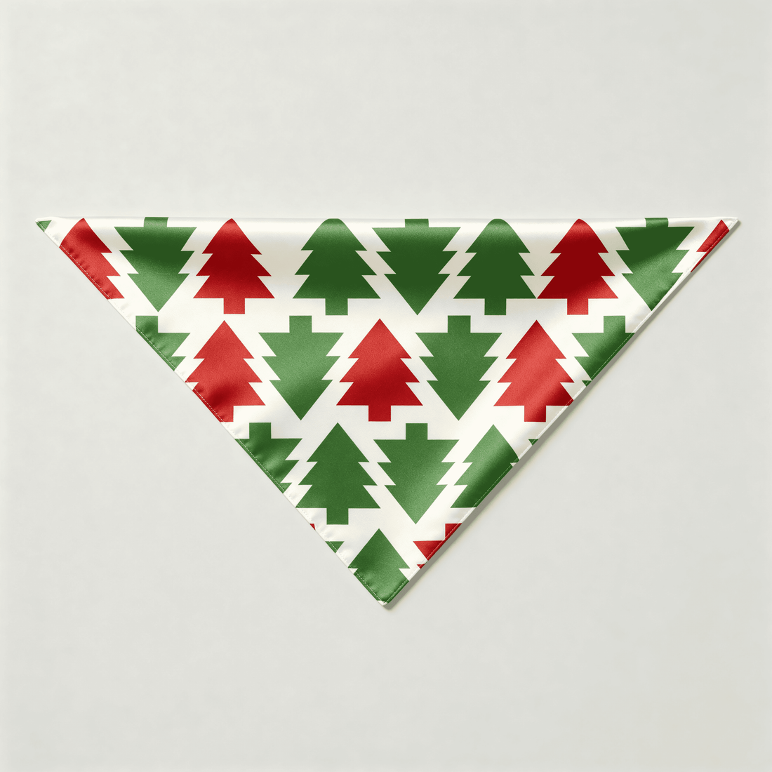 Red & Green Geometric Christmas Tree Satin Button-Up Family Pajamas Set
