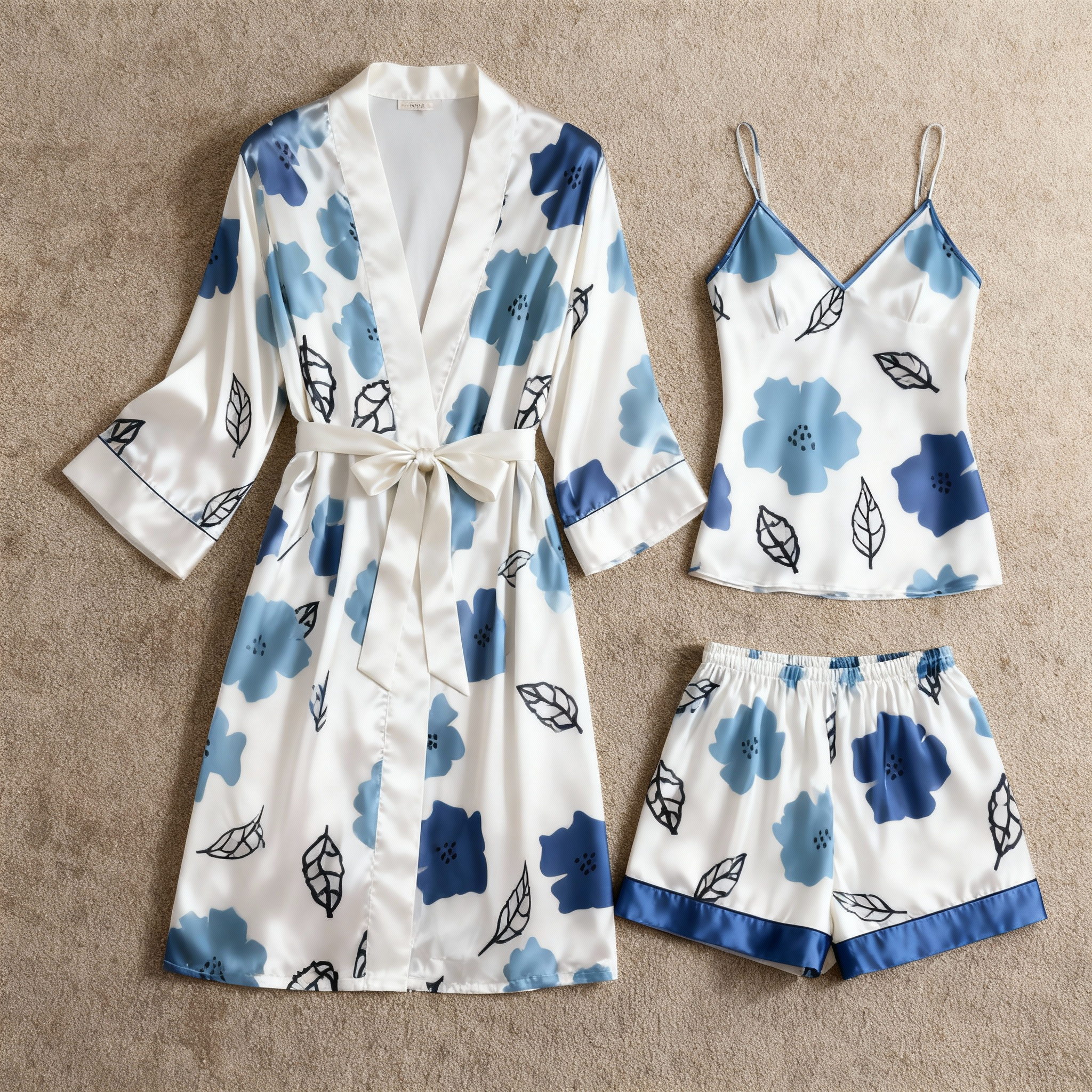 Women's Premium Satin Sleep Set with Blue Floral