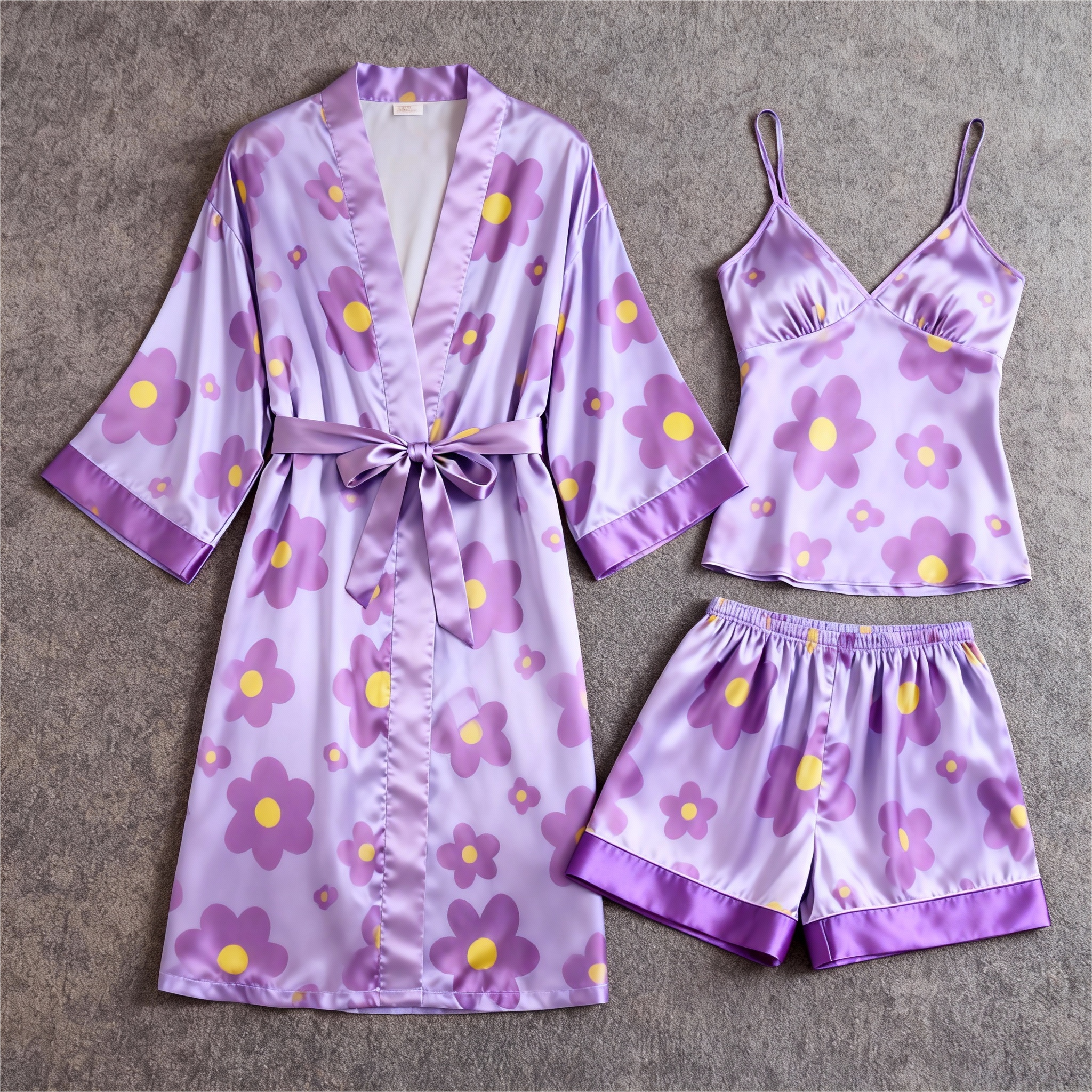 Women's Premium Satin Sleep Set with Purple Floral