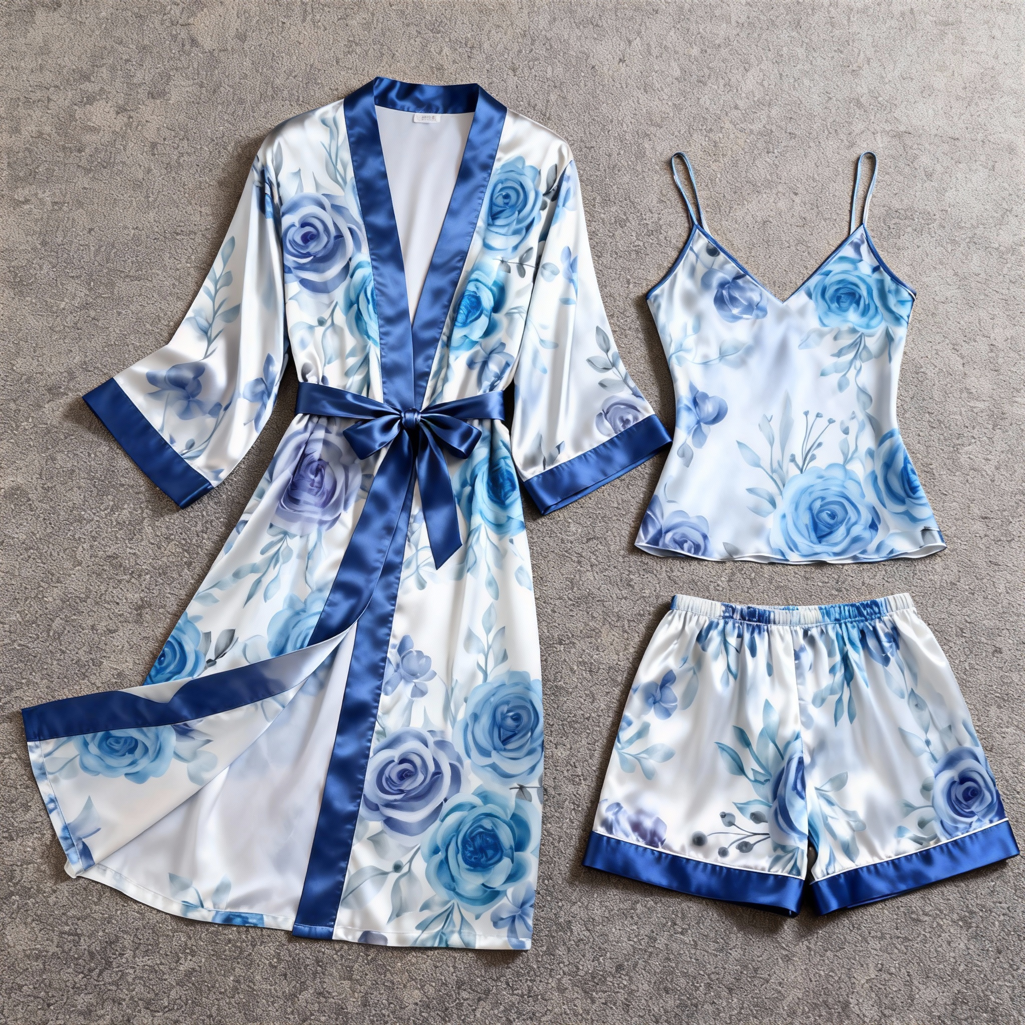Women's Premium Satin Sleep Set with Blue Floral
