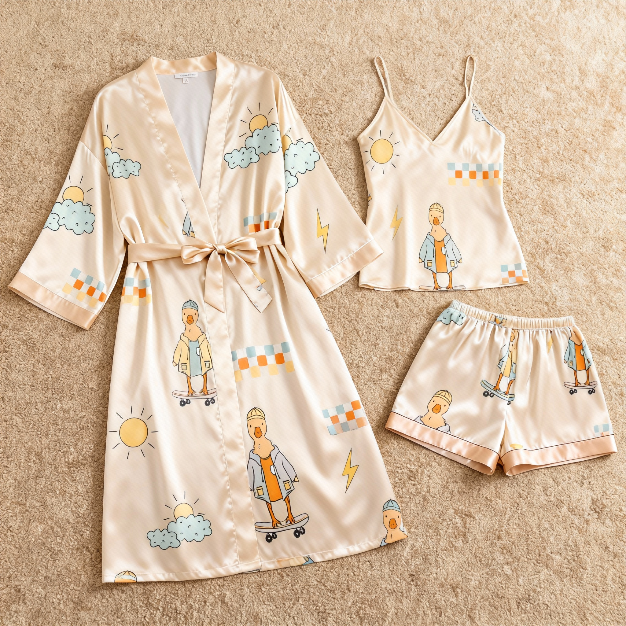 Women's Premium Satin Sleep Set with Funny Cartoon Print