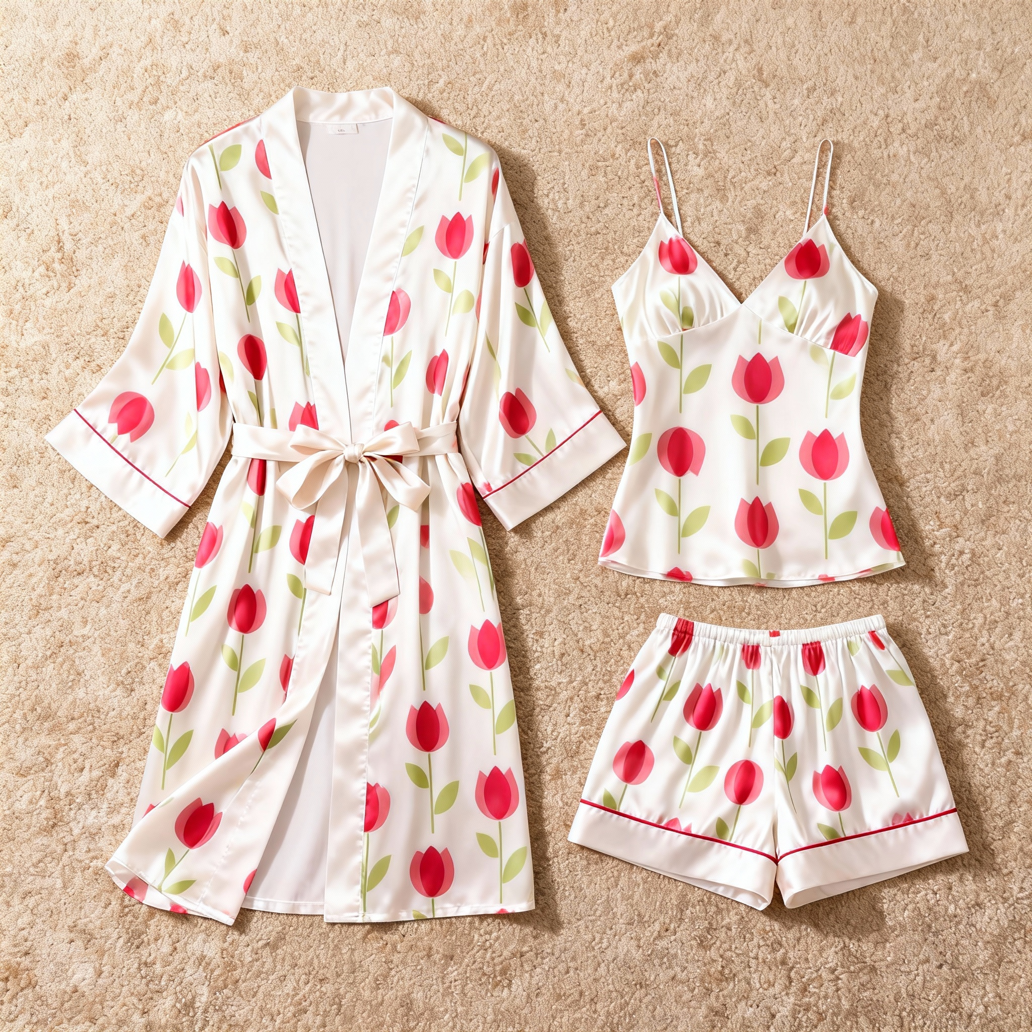 Women's Premium Satin Sleep Set with Red Floral