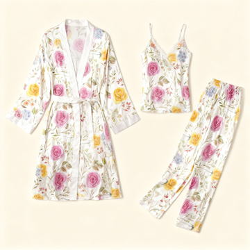 Women's 3-Piece Dreamy Watercolor Floral Satin Lounge Outfit