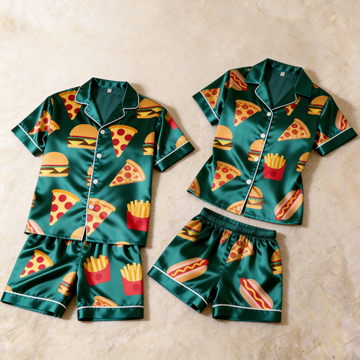 Silky Satin Fun Print Pajama Set – Classic Couple Sleepwear