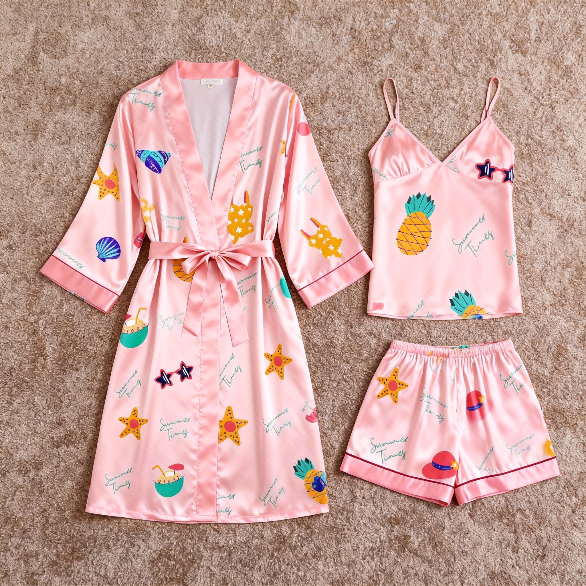 Women's Premium Satin Sleep Set with Fruit Print