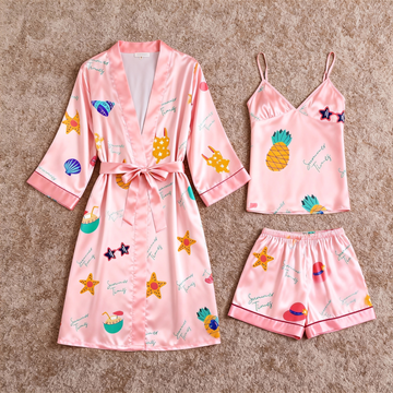 Women's Premium Satin Sleep Set with Fruit Print