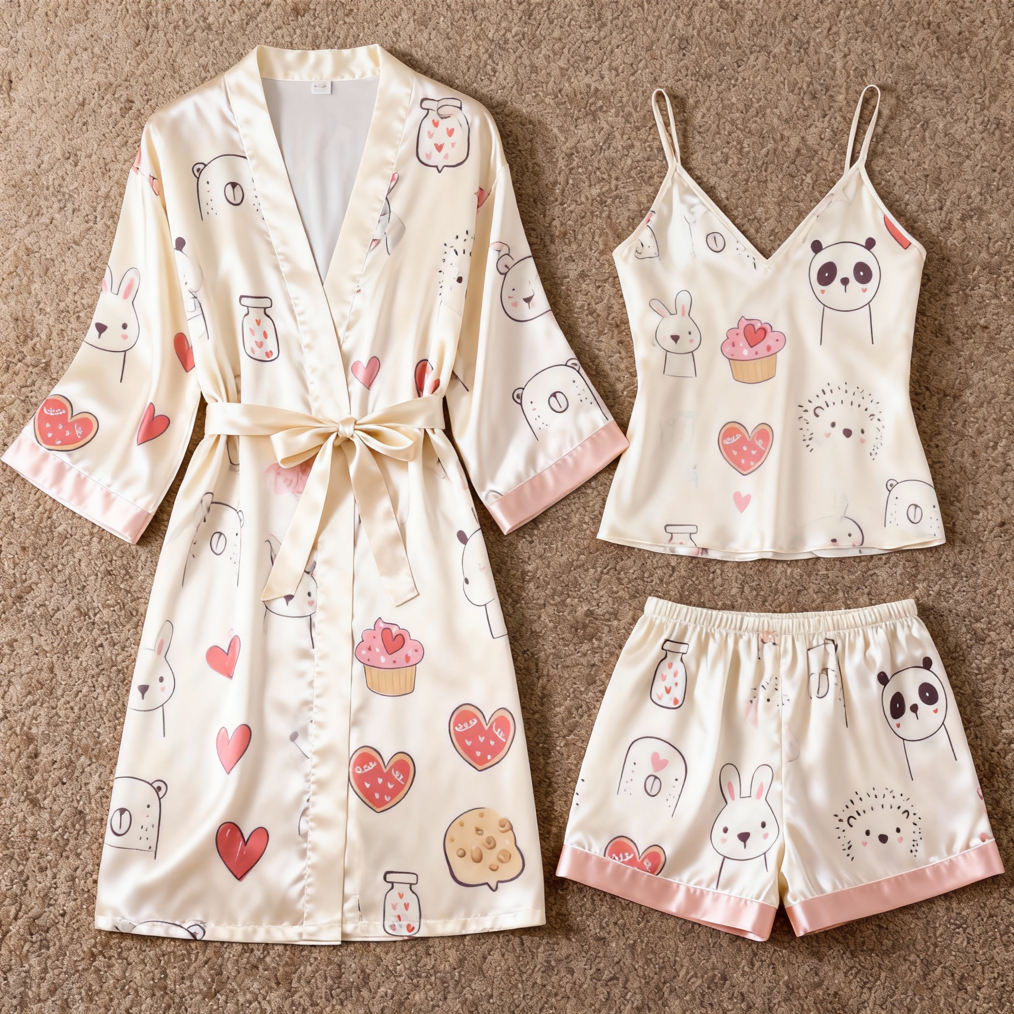 Women's Premium Satin Sleep Set with Cute Animal Print