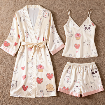 Women's Premium Satin Sleep Set with Cute Animal Print