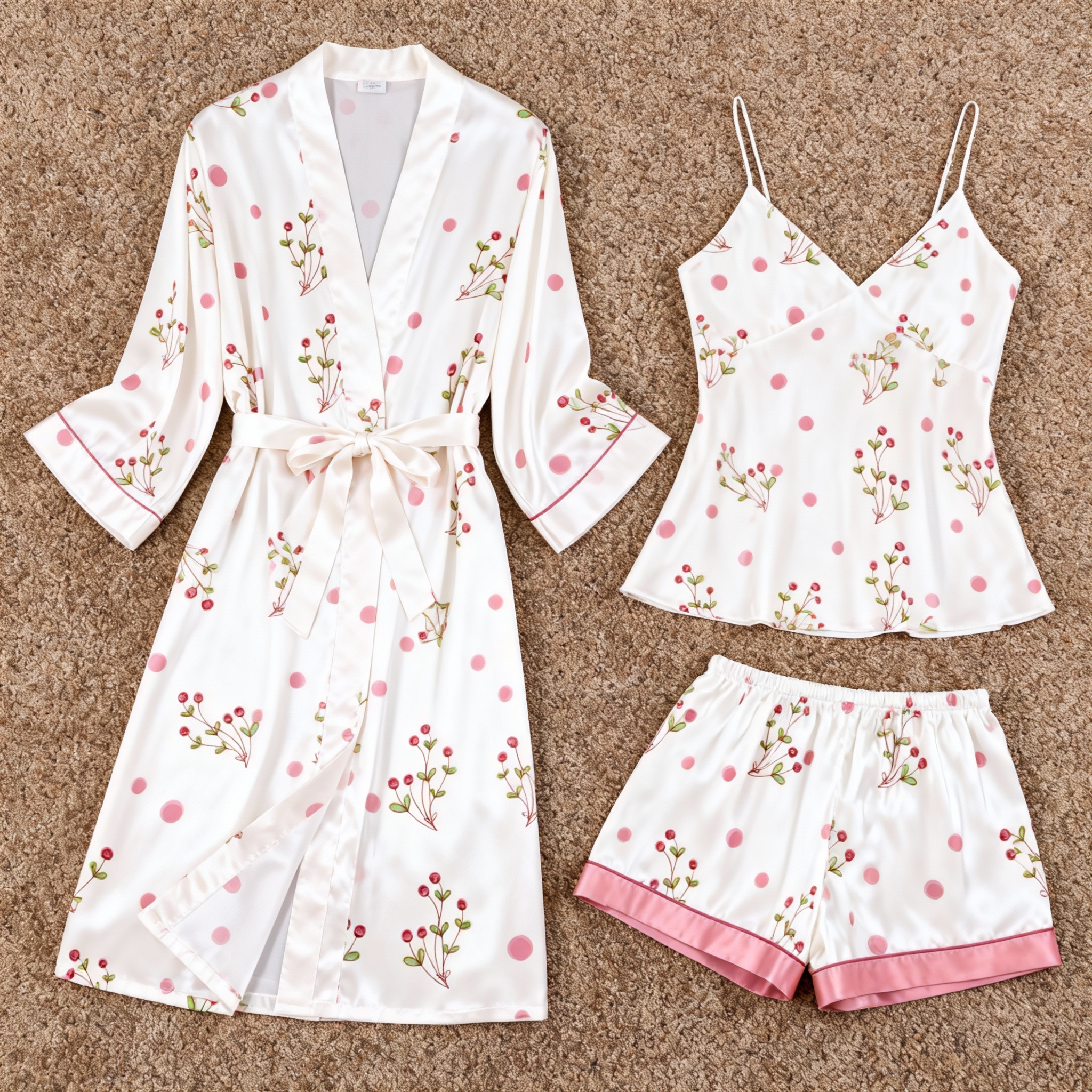 Women's Premium Satin Sleep Set with Simple Botanical Pattern