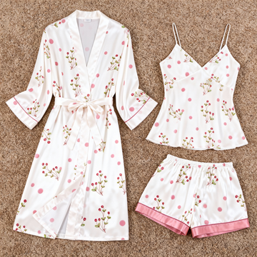 Women's Premium Satin Sleep Set with Simple Botanical Pattern
