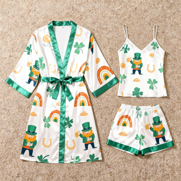 Women's Premium Satin Sleep Set with Green Pattern