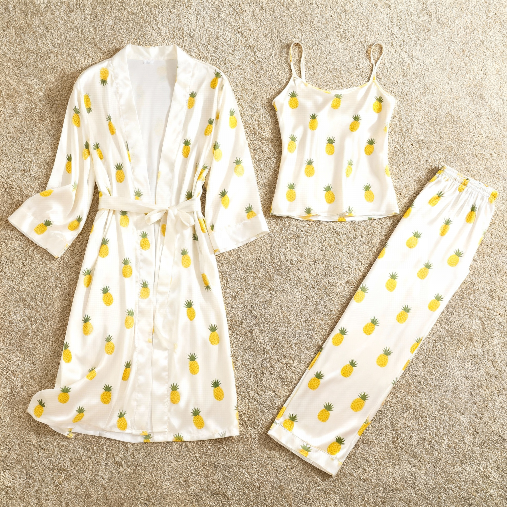 3-Piece Satin Nightwear Set with Pineapple Design
