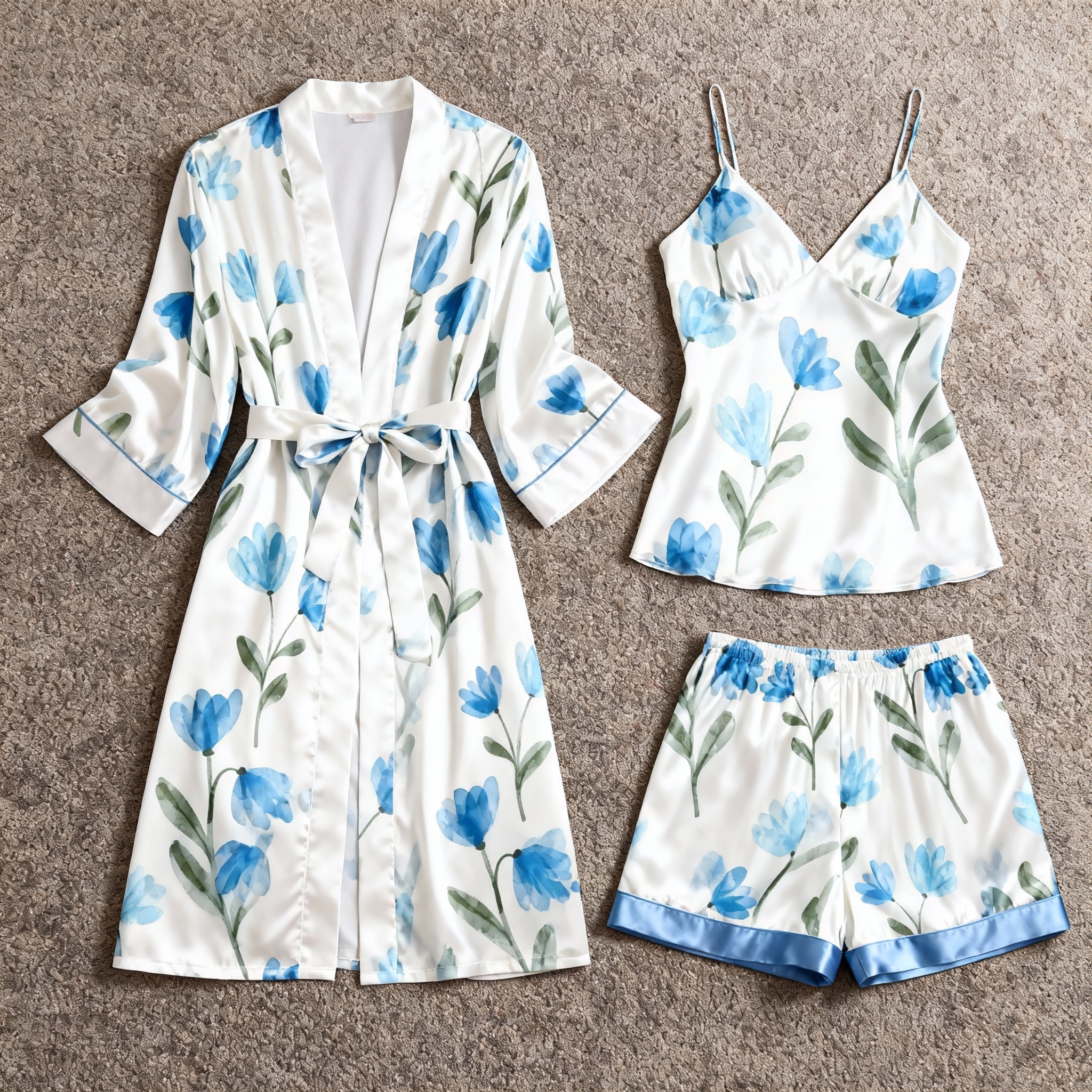 Women's Premium Satin Sleep Set with Soft Blue Floral
