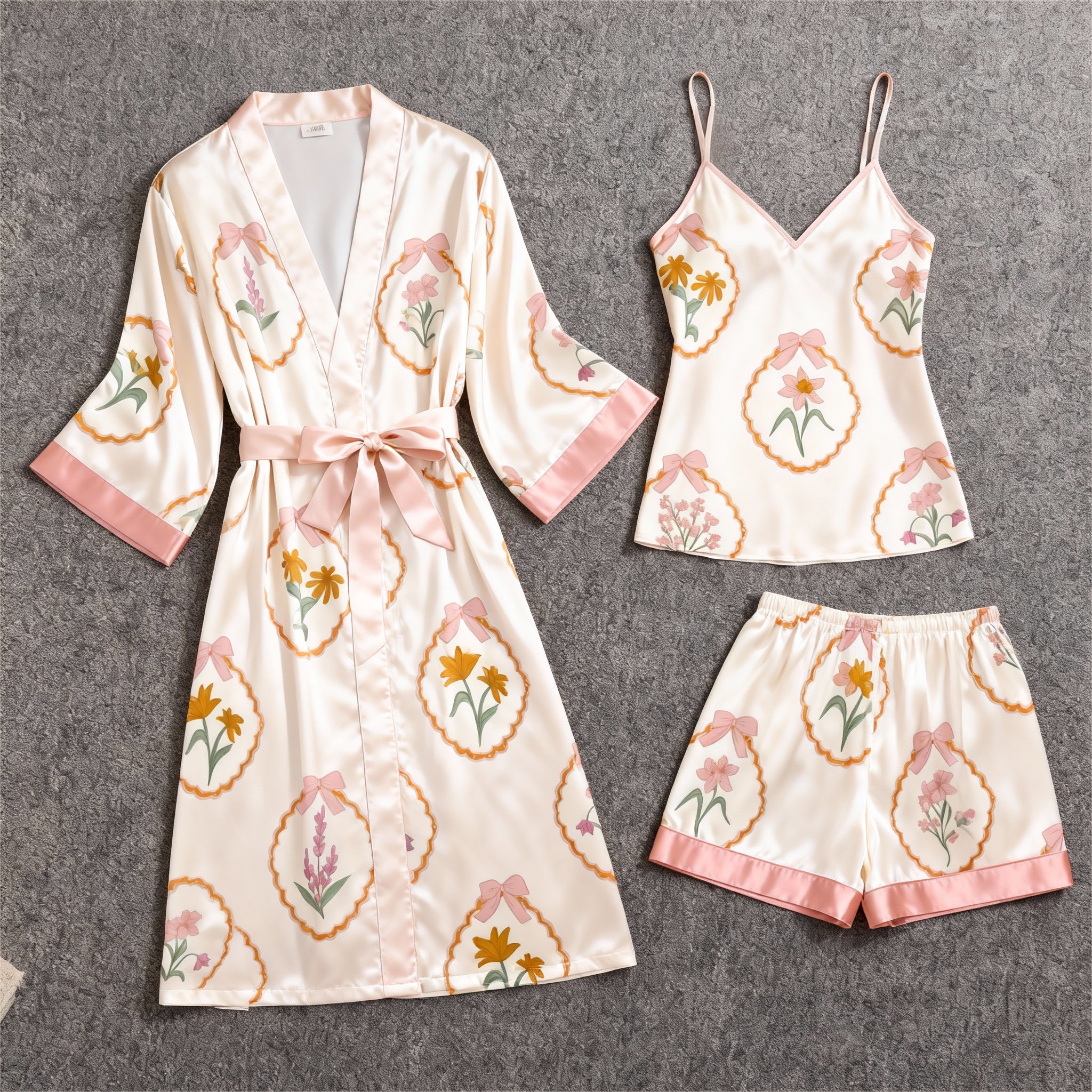 Women's Premium Satin Sleep Set with Detailed Floral