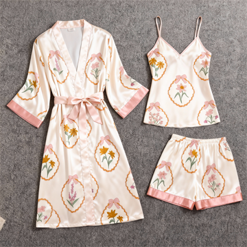 Women's Premium Satin Sleep Set with Detailed Floral