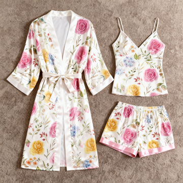 Women's Premium Satin Sleep Set with Elegant Rose Garden