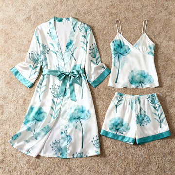Women's Premium Satin Sleep Set with Soft Botanical Pattern