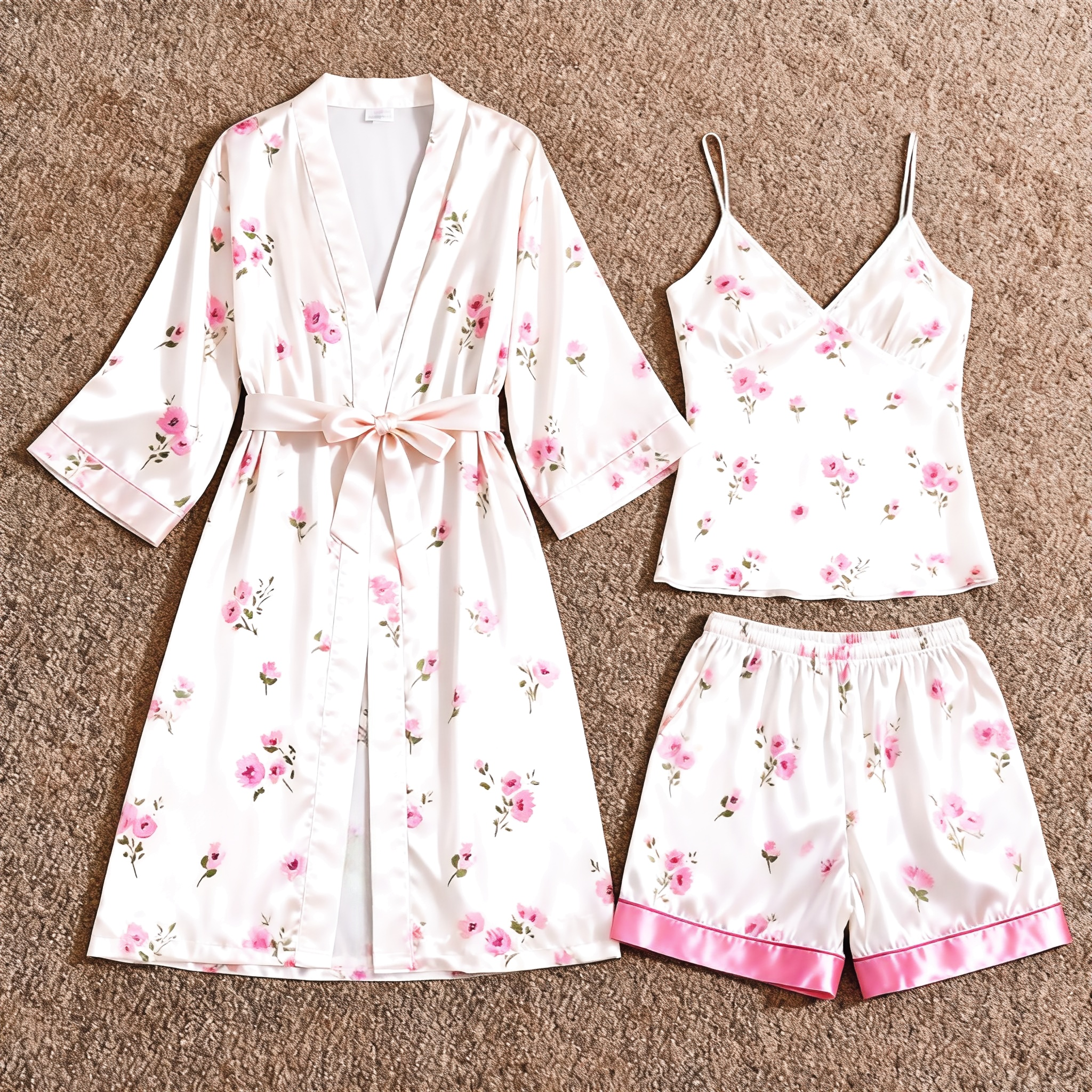 Women's Premium Satin Sleep Set with Tiny Pink Floral