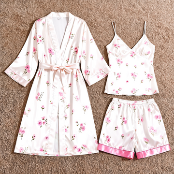Women's Premium Satin Sleep Set with Tiny Pink Floral
