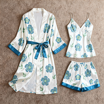 Women's Premium Satin Sleep Set with Bloom Floral Pattern