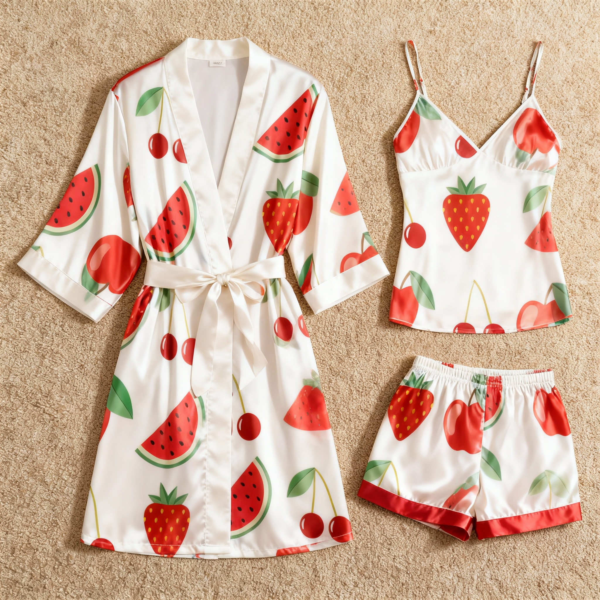 Women's Premium Satin Sleep Set with Juicy Fruit Design