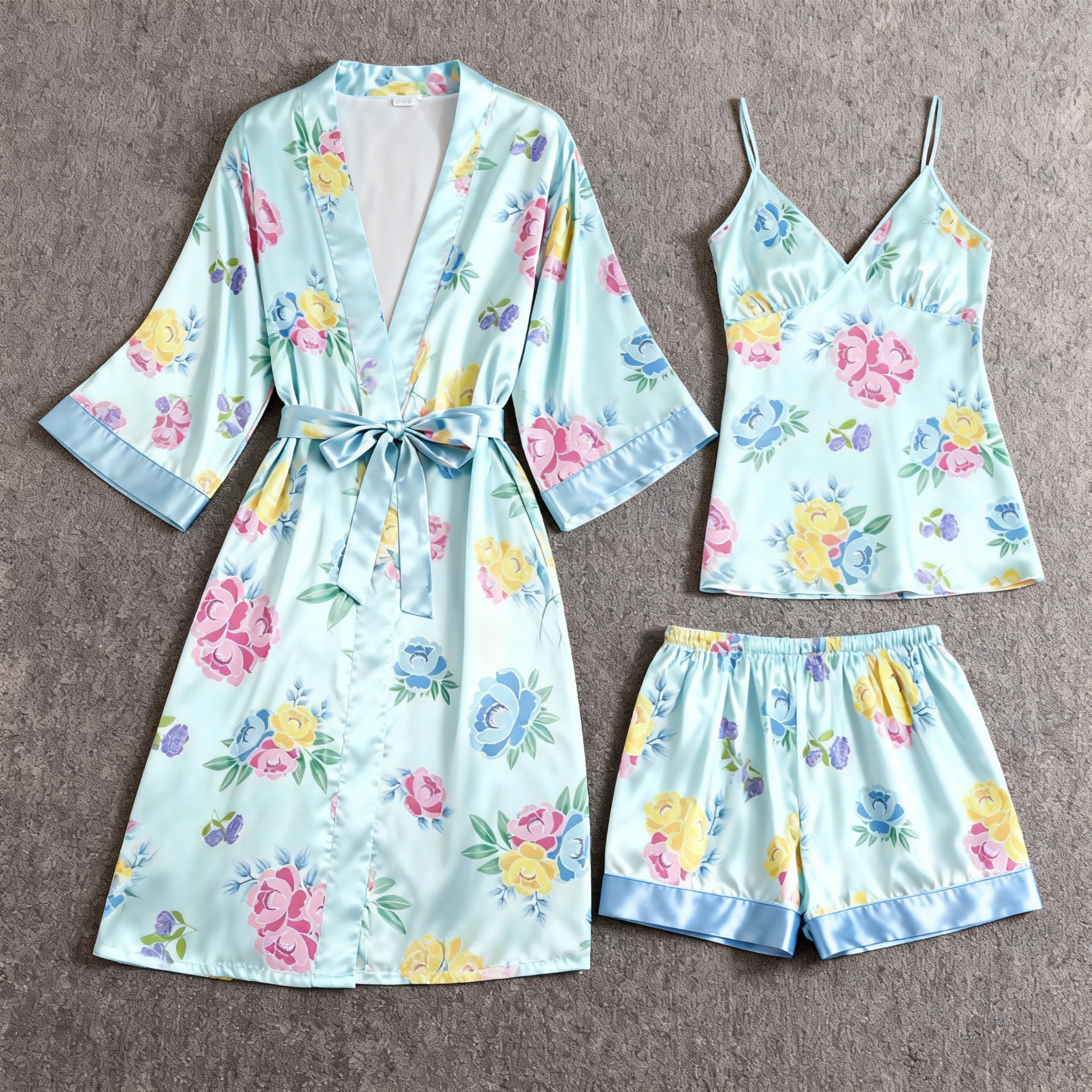 Women's Premium Satin Sleep Set with Sky Blue Design
