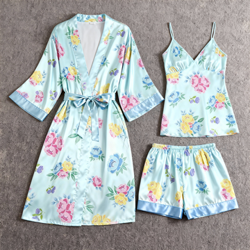Women's Premium Satin Sleep Set with Sky Blue Design