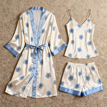 Women's Premium Satin Sleep Set with Delicate Blossoms