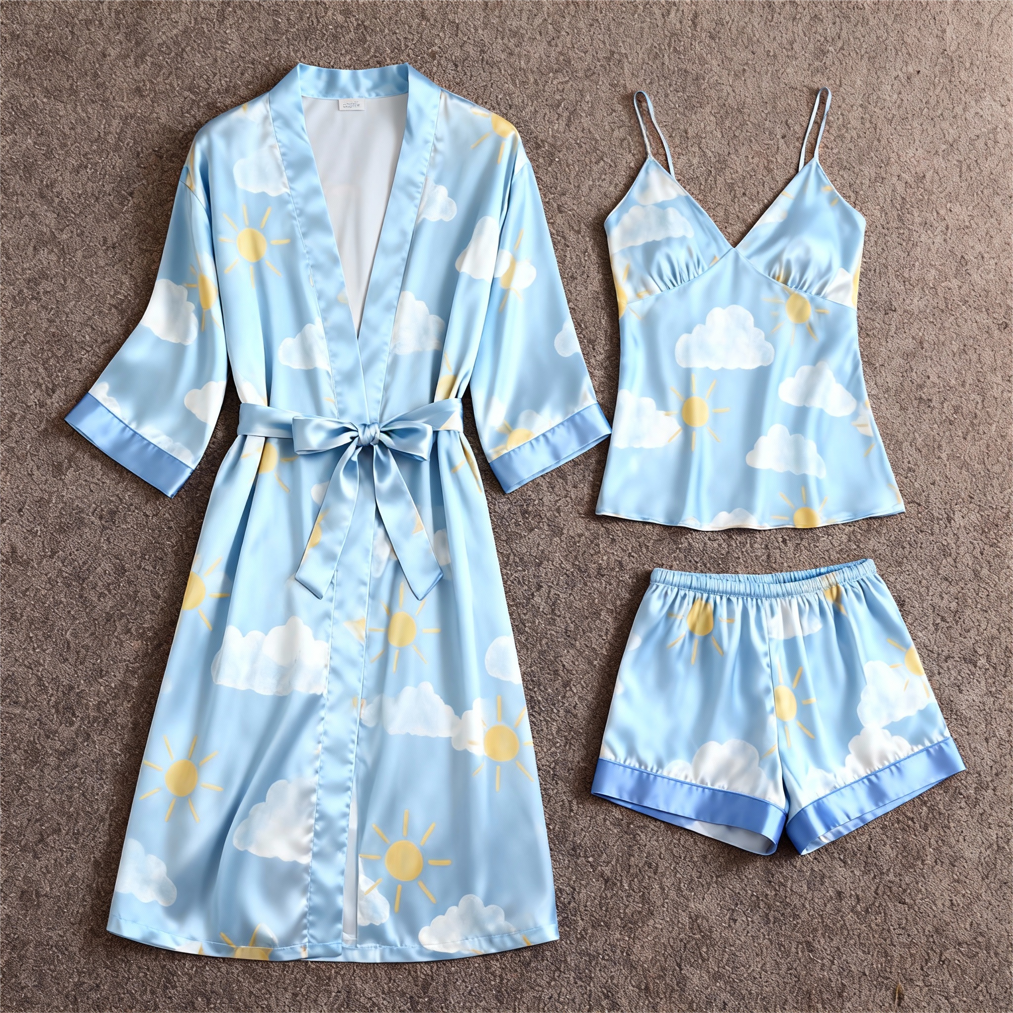 Women's Premium Satin Sleep Set with Cloud & Sun Print