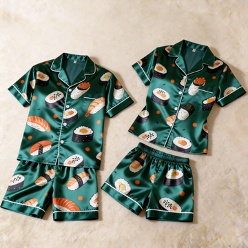 Smooth Satin Fun Design Sleepwear – Casual Couple Pajamas