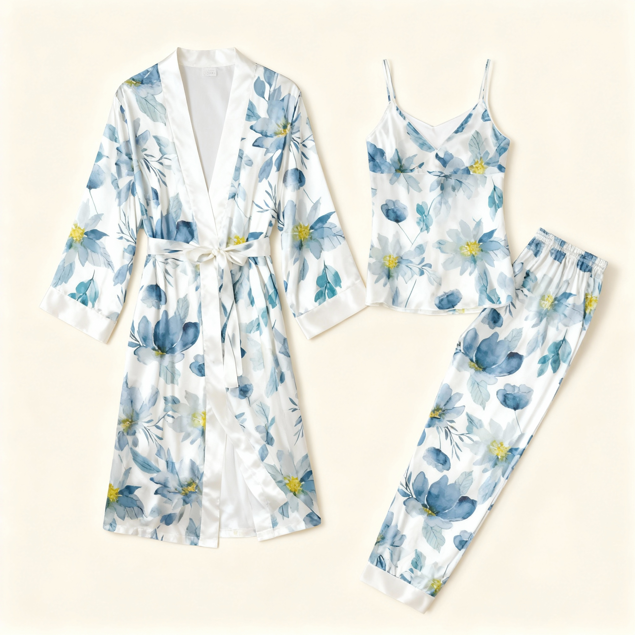 Women's 3-Piece Watercolor & Floral Satin Lounge Outfit