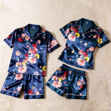 Silky Satin Floral Print Pajama Set – Romantic Summer Couple Sleepwear
