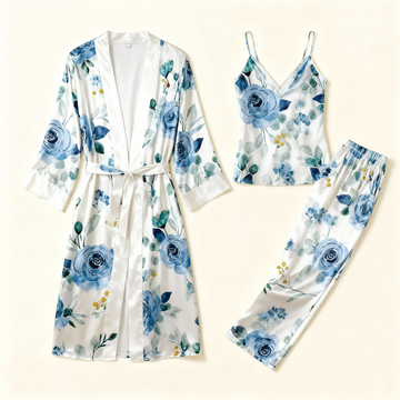 Women's 3-Piece Soft Watercolor Floral Satin Lounge Outfit