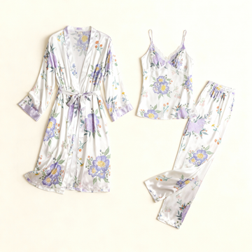 Women's 3-Piece Elegant Floral Satin Lounge Outfit