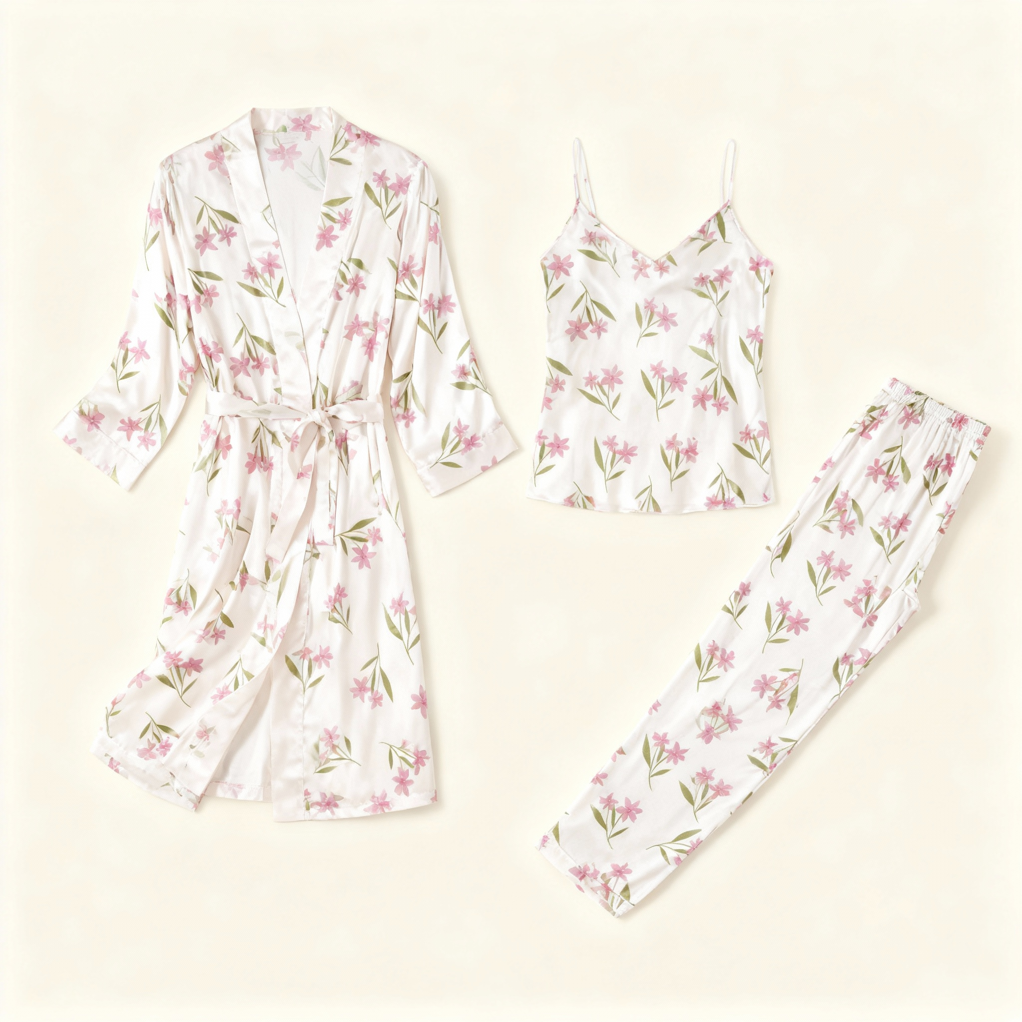 Women's 3-Piece Cute Floral Satin Lounge Outfit