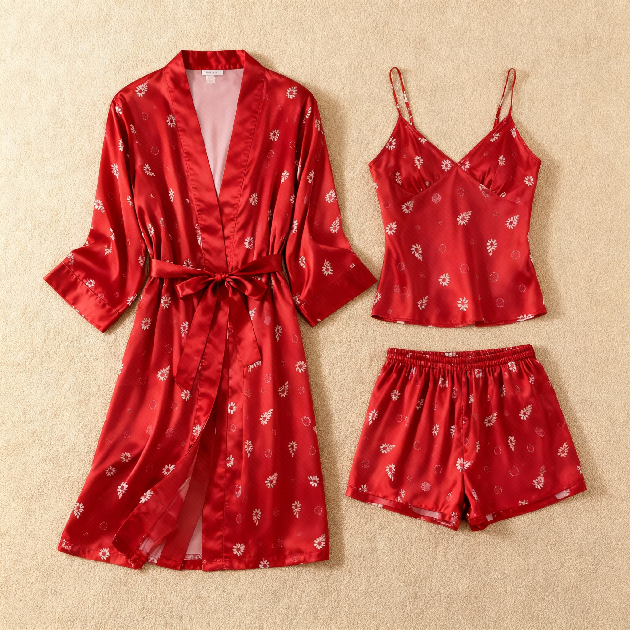 Elegant Satin Loungewear Trio in Midnight Romantic Style