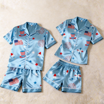Silky Satin Cute Print Pajama Set – Classic Couple Sleepwear