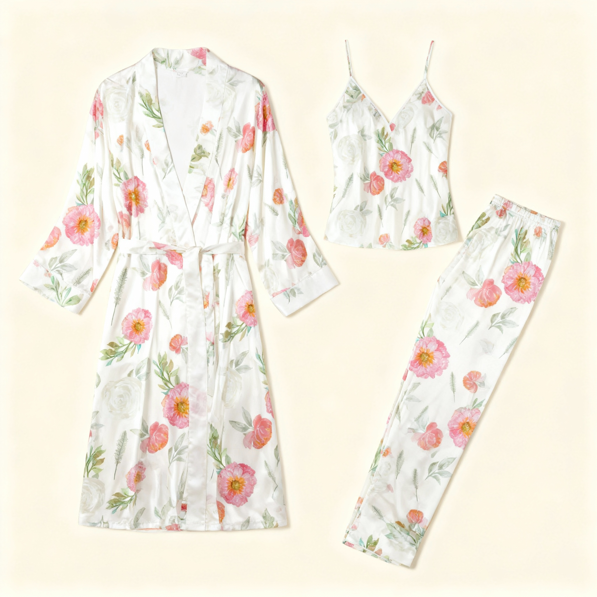 Women's 3-Piece Pink Floral Satin Loungewear