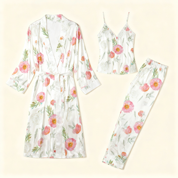 Women's 3-Piece Pink Floral Satin Loungewear
