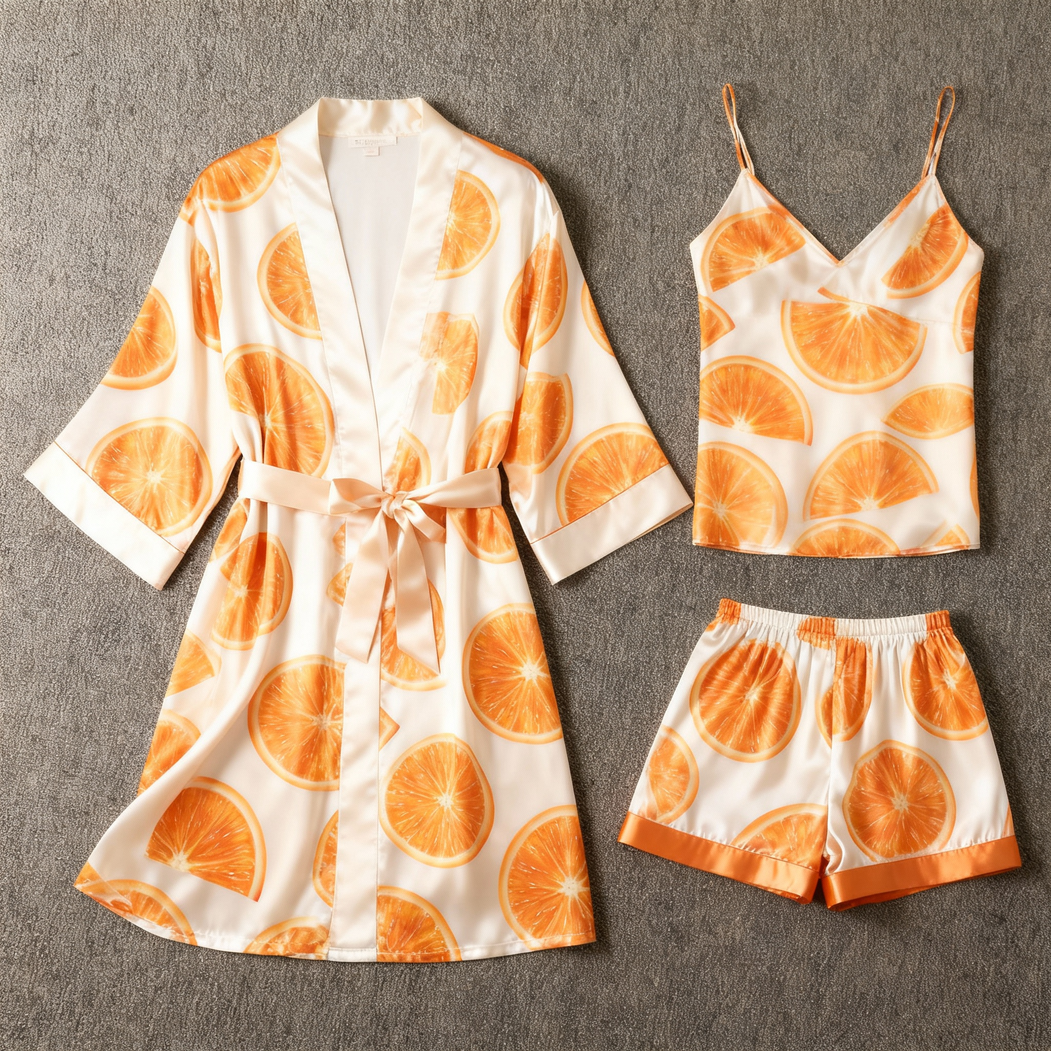 Elegant Satin 3-Piece Loungewear Set with Juicy Fruit Design