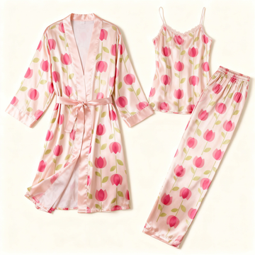 Women's 3-Piece Sweet Floral Satin Loungewear