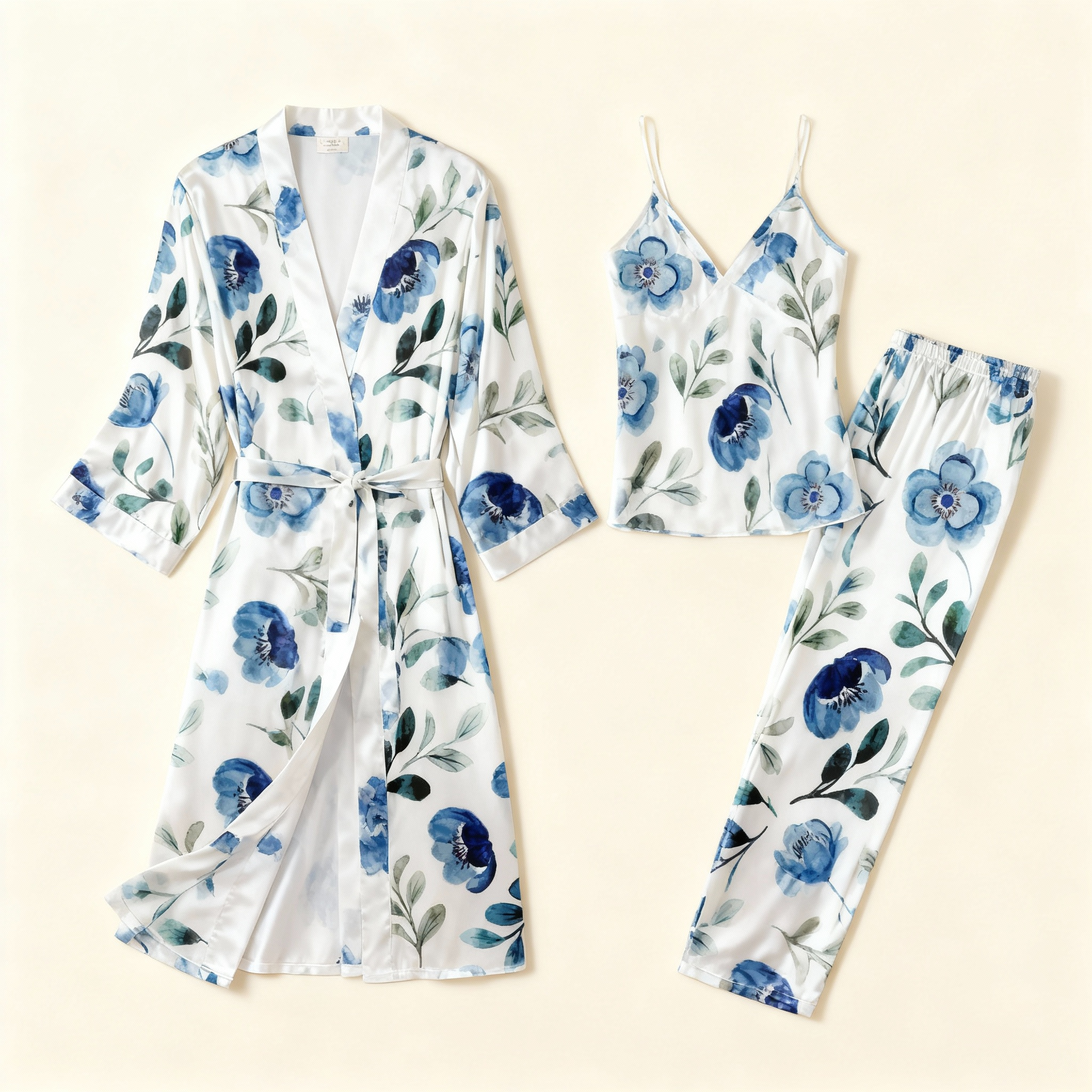 Women's 3-Piece Elaborate Floral Satin Loungewear