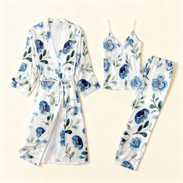 Women's 3-Piece Elaborate Floral Satin Loungewear
