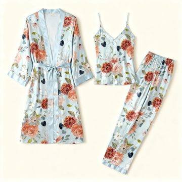 Women's 3-Piece Intricate Floral Satin Loungewear