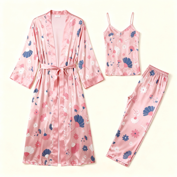 Women's 3-Piece Dreamy Pattern Satin Loungewear
