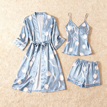 Dreamy Floral Print Elegance 3-Piece Satin Lounge Set for Women
