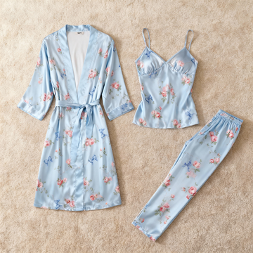 Women's 3-Piece Sweet Floral Satin Loungewear